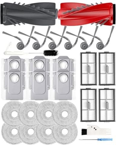 SAROS 10R Accessories Sets for Roborock SAROS 10R/Qrevo CurvX/Qrevo Curv 2 Pro Robot Vacuum, 29PCS Replacements Kits: 2 Roller Brushes, 8 Mop Pads, 4 Filters, 6 Dust Bags, 6 Side Brushes