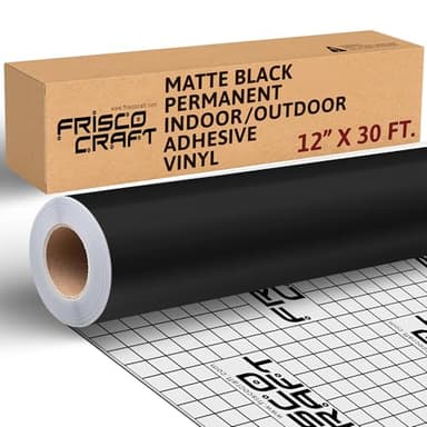 Frisco Craft Permanent Vinyl – Matte Black Adhesive Roll, Waterproof & Weather-Resistant, Siliconized Backing, Compatible with Cricut & Silhouette, Outdoor Wrap, Decals, Heavy Duty Vinyl (12" x 30FT)