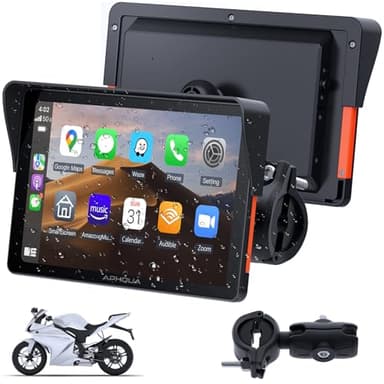 APHQUA Motocycle Carplay-7-Inch Motorcycle GPS Navigation System with Apple CarPlay & Android Auto, Waterproof Touchscreen, Bluetooth, IP67 Waterproof for Motorbike, Support Siri & Google Assistant
