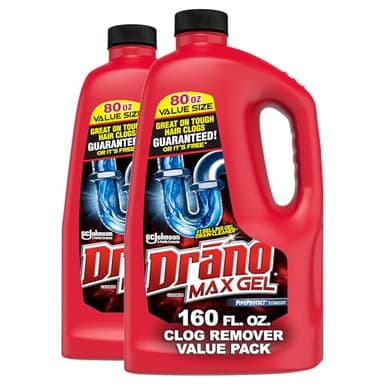 Drano Max Gel Drain Clog Remover & Cleaner, Fast-Acting to Unclog Standing Water & Remove Hair, Grease & Food Blockages, Safe for all Pipes & Septic, Kitchen Sinks, Bathroom Showers, 80 Oz, 2 Pack