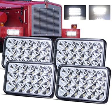 LEDUR 4x6 LED Headlights Dot Approved Hi/Lo Sealed Beam Replacement H4651 H4652 H4656 H4666 H6545 Compatible with Peterbilt Kenworth T600 W900 T800 Truck Peterbilt 379 S10 RV Freightliner