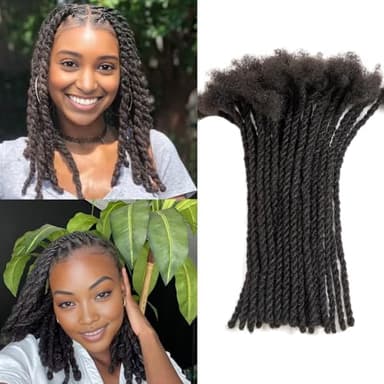 Teresa 0.6cm Width Starting Locs with Two Strand Twists Human Hair Dreadlocks Styled Retwisting Starter Loc Extensions Human Hair For Men and Women (1B/30 Strands, 10 Inch)