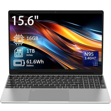 Auusda 15.6" Laptop Computer, 16GB RAM, 1TB NVMe, 4C4T N95 1.7-3.4GHz, FHD Display, Backlit Keyboard, Fingerprint Reader, Big 8000mAh Battery, Win11 Pro, Upgradable to 10TB Storage, Silver, T152A