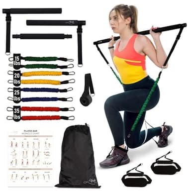 Verde Acqua Pilates Essentials Kit for Short Women with Resistance Bands - Multifunctional Pilates Sculpt Bar - Home Gym Workout Equipment - Includes Exercise Chart for Full Body Workout
