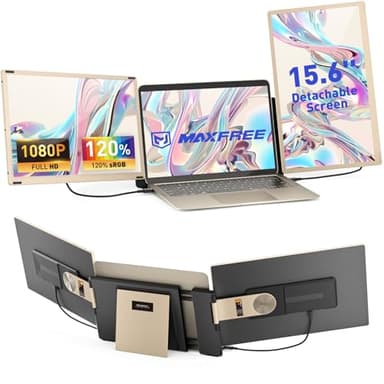 Maxfree S6 Laptop Screen Extender, 15.6'' 1080P FHD Monitor Extender, 11 Display Modes, Plug & Play, Detachable Screen Triple Monitor for Laptop 13"-17.3", Compatible with Mac/Windows/Android/Switch