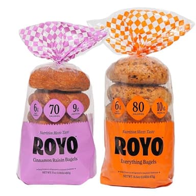 ROYO BREAD CO. 2-Pack Low Carb Artisan Bread and Bagels, 30-80 Calories (Cinnamon Raisin & Everything Bagel)