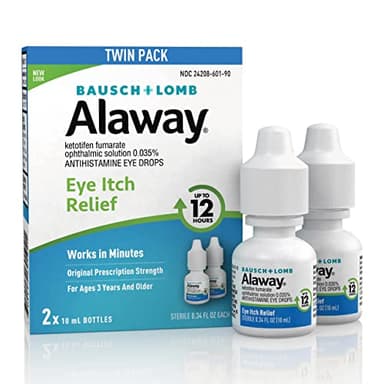 Alaway Antihistamine Eye Drops for Itchy Eyes, Fast-Acting, Up to 12-Hour Eye Itch Relief, Clinically Tested Prescription-Strength Formula, 0.34 Fl Oz (Pack of 2)