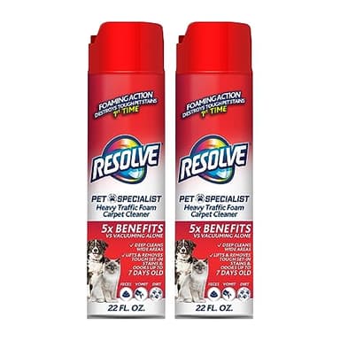 Resolve Pet Specialist Heavy Traffic Foam, Carpet Cleaner, Pet Stain And Odor Remover, Carpet Cleaner Solution, 2 Pack Of 22oz