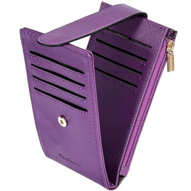 Women's RFID Slim Card Holder Wallet: Thin Bifold with Multi-Card Case & Zipper Coin Pocket Purse (Deep Purple)