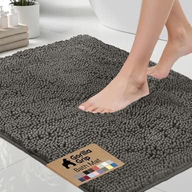 GORILLA GRIP Bath Rug Mat 30x20, Thick Soft Absorbent Chenille, Quick Dry Microfiber Mats, Rubber Backing Washable Shower Floor Rugs, US Designed Bathroom Bathmat Home Decor Accessories, Charcoal