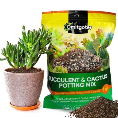 Omitgoter Succulent & Cactus Soil Potting Mix 1qt, Natural Organic Potting Mix for Cactus, Succulent, Palm, and Citrus Grown in Containers Indoors and Outdoors