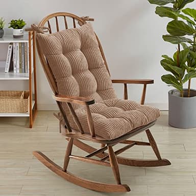 Sweet Home Collection Rocking Chair Cushion Premium Tufted Pads Non Skid Slip Backed Crushed Velvet Cover Set of Upper and Lower with Ties, 21 in x 17 in | 17 in x 17 in, Velvet Taupe