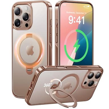 CASEKOO 360 Spin Magnetic Stand for iPhone 16 Pro Case Desert Titanium [Compatible with Magsafe][16FT Military Protection] Slim Smooth Hand-Polished Frame Titanium Alloy Sturdy Stand 6.3'', Rose Gold