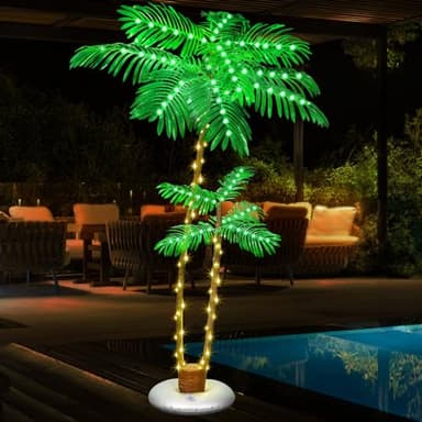 PINPON Lighted Artificial Palm Tree, 6 FT Light Up Christmas Palm Tree Decorations Decor, Fake Trees Lights for Patio Yard Pool Porch Deck Tropical Party Tiki Bar Indoor Outdoor Use