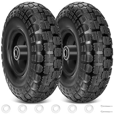 TICONN 10" Solid Tires, 2 Pack Flat Free 4.10/3.50-4'' Wheels with 5/8” Axle Bore Hole and Double Sealed Bearings (Black, 2PK)
