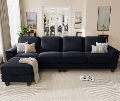 KKL Modular Sectional Sofa Couch for Living Room, 106 Inches L Shaped Couch with Storage, 5 Seater Corduroy Home Sofas, Modern Couches with Chaise for Apartment, Sofas para Sala, Navy Blue