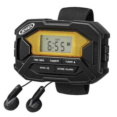 Jensen SAB-60 Armband Digital AM/FM Stereo Radio with Clock and Earbuds, Black, SAB-60