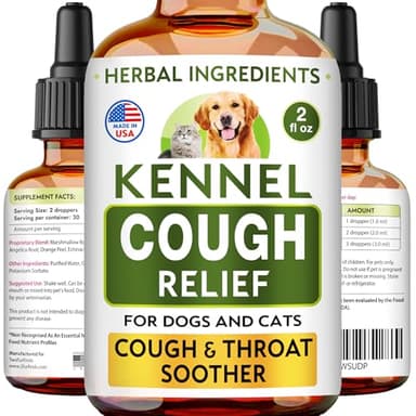Kennel Cough Treatment for Dogs & Cats - Collapsed Trachea & Cat Asthma Support - Dog Cough Suppressant - Liquid Throat Soother - Dry, Wet & Barky Pet Cough Relief for All Breeds - Made in USA - 2 Oz