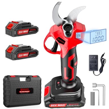 Upgraded Electric Pruning Shears,1.4" Cutting Diameter Cordless Power Pruner with LCD Display, Brushless Motor Pruning Shears with 2000mAh*2 Rechargeable Batteries for Garden Tree Pruner Branch
