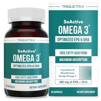 SoActive® Omega 3 EPA & DHA | Free Fatty Acid Form Omega 3 | Near Perfect Absorption – Up to 95% Absorption Rate | Bloodstream Ready EPA & DHA – More Effective Than Fish Oil & Krill Oil (60 Capsules)
