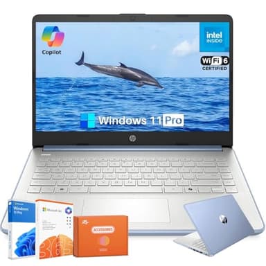 HP 2025 Laptop for Student Business, 14" Anti-Glare, Intel N150 CPU, 16GB RAM, 384GB Storage(128GB UFS+256GB MSD), WiFi 6, Copilot AI & 1 Year Office 365, Sky Blue, Windows 11 Pro, W/Accessories