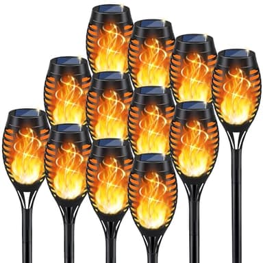 KYEKIO Solar Torch Light with Flickering Flame, 12Pack Solar Lights Outdoor, Solar Garden Lights Outdoor Waterproof, Luces Solares para Exteriores, Outside Lighting for Pathway Yard Patio Decorations