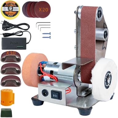 Mini Belt Sander, Electric Small Sander Knife Making Supplies, 7 Adjustable Speed Electric Knife Sharpener, Power Belt Grinder for Woodworking, Metal Working DIY (5'' x 6.5'' x 7.4'' Vertical)