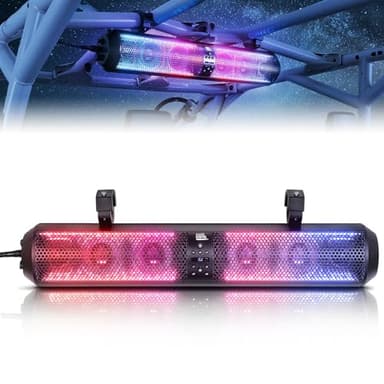 KEMIMOTO UTV Sound Bar 28 Inch ATV Soundbar 4X Subwoofers LED Party Lights Bluetooth Golf Cart Sound Bar 2X Tweeters Compatible with Polaris RZR Can-Am X3 Defender CFMOTO for 1.56"- 2.25" Roll Cage