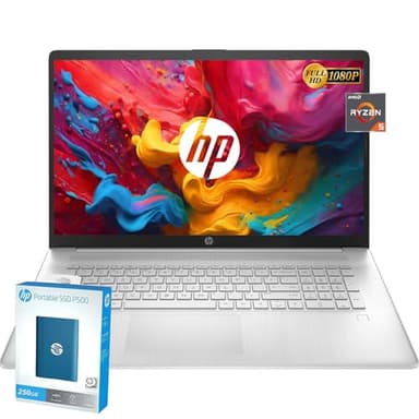 HP 2024 New 17 inch Laptop, AMD Ryzen 5 5500U 6-Cores Processor(Beat i7-1250U), 17" FHD (1080p) IPS Display, 32GB RAM, 1TB SSD, Fingerprint Reader, Windows 11 Pro, w/WOWPC Recovery USB