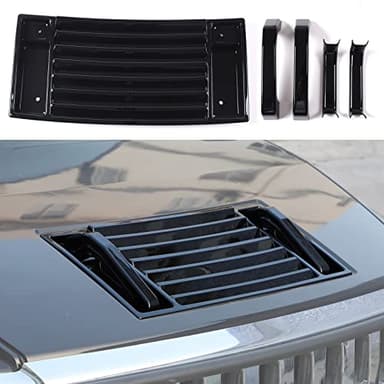 Lcojicep Hood Deck Vent Panel Covers Trim Moulding Compatible with Hummer 2003-2009 H2 Front Hood Vent Louver Cover, Front Hood Grille Trim (Hood Vent Panel & Handle Kit, Piano Black)