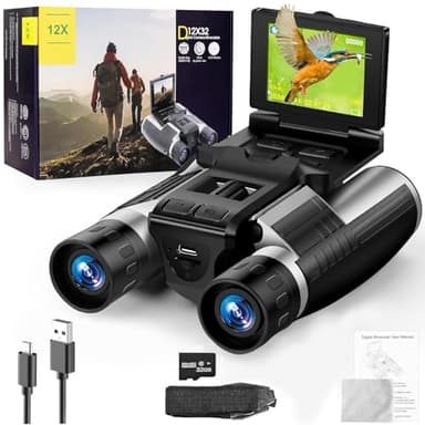 2in1 Digital Binoculars with Camera, 12x32, 2.5K Video & 48MP Photo, 2.4" LCD Screen Rechargeable Binocular for Bird Watching, Hunting, Travel and Concerts 32G