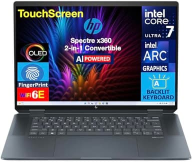 HP Spectre x360 AI Powered 2-in-1 Laptop 16.0" Touchscreen OLED 2.8K Display (Intel Ultra 7-155H, 32GB LPDDR5X, 1TB PCIe SSD, Backlit KB, Fingerprint, 2 Thunderbolt 4, Win 11 Pro) (Renewed)