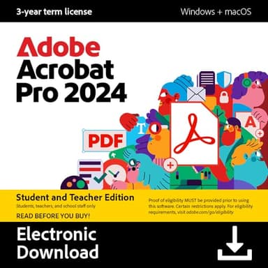 Adobe Acrobat Pro 2024 Student & Teacher Edition | Software Download | PDF Software | 3-year term license | Activation Required [PC/Mac Online Code]