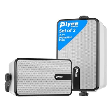 Plyee Audio 250W Outdoor Bluetooth Speakers, Wireless Sync Between Speakers, Powerful Bass, Wall Mount for Patio, Porch, Gazebo, Garage, 2-Pack, White(MZ-632)