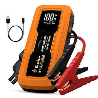 EcoNour Car Jump Starter | 1600A Peak | Portable Jump Starter | 12V Lithium Jump Box for 7L Gas and 5.5L Diesel Engines | Battery Jump Starter - LCD Display, Emergency Flashlight and Jumper Cables