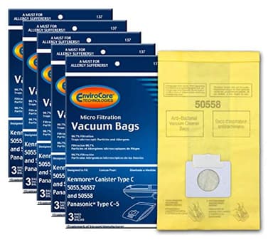 Envirocare Replacement Vacuum Bags Compatible with Kenmore Canister Type C/Q. 5055, 50557 and 50558 Panasonic Type C-5 Vacuums,15 pack