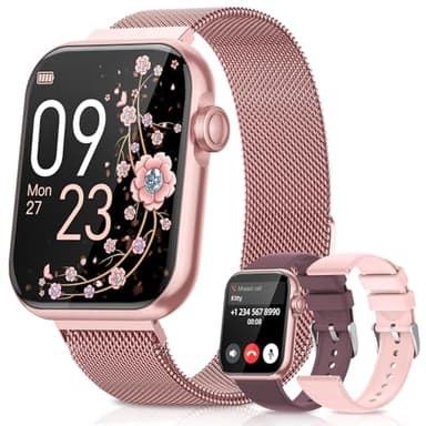 Smart Watches for Women, Health Fitness Watch for Android iPhone, Sleep/Heart Rate/SpO2/Blood Pressure Monitor, 1.85'' Smartwatch for Calls/SMS/Notifications, 100+ Sports Modes, 300+ Dials, 3 Bands