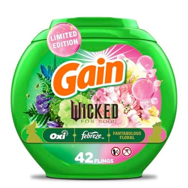 Gain Flings! "Wicked: For Good" Limited Edition Laundry Detergent Pacs, 42 Count, Fantabulous Floral Scent, 3 in 1 HE Detergent Pacs with Oxi Boost and Febreeze