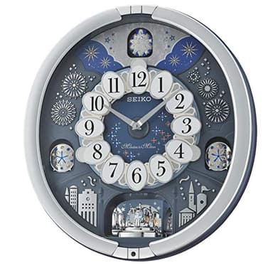 SEIKO QXM379SRH 18 Melodies in Motion Rotating Pendulum Wall Clock, Silver Stars