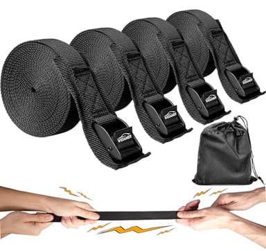 WEDAMER 4 Pack Kayak Tie Down Straps 12Ft Cam Buckle Tie Downs Adjustable Kayak Strap for Trucks Motorcycles Boat RV - Ratchet Lashing Straps for Roof Rack Trailer Cargo Packing Securement (1" x 12')