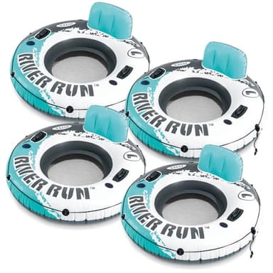 Intex River Run 1 Water Tube Lake Raft Inflatable Pool Floats with 2 Heavy Duty Handles, Backrest, and 2 Cupholders, Red (4 Pack)