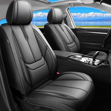 FQFZYMX Fit Optima Car Seat Covers for Kia Optima 2001-2018 2019 2020 -Upgraded Premium Waterproof & Breathable Leather,Airbag Compatible,All-Weather Seat Cushion Protector,Full Set,Black