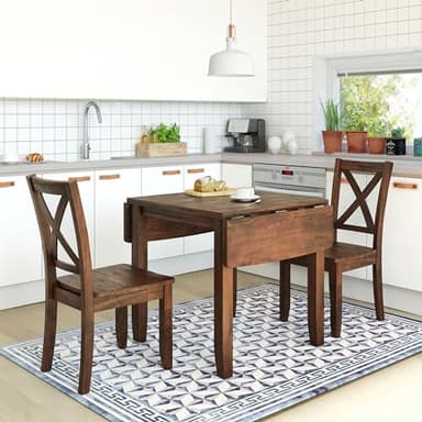 LUMISOL Farmhouse 3-Piece Drop Leaf Dining Table Set with 2 X-Back Chairs, Space-Saving Wood Table and 2 Chairs, Extendable Kitchen Table Set, Walnut