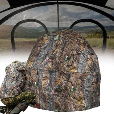 FUNHORUN Hunting Chair Blind, 2 Man See Through Ground Blind, Portable 2 Person Camouflage Chair Tent with Carrying Bag