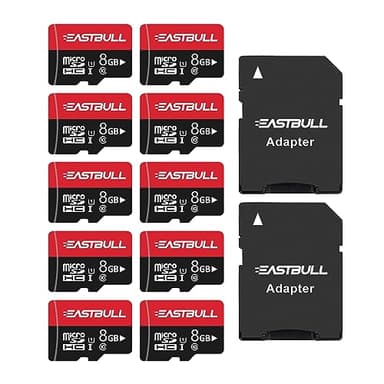 EASTBULL 8GB 10-Pack of Micro SD Cards, SD Memory Card 8GB SD Cards Pack Full HD Video 90MB/s UHS-I U1 Micro SDHC Class 10 for Surveillance Security Cam (10 Units and 2 Adapters)