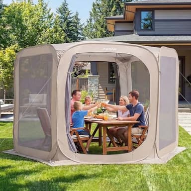 Porayhut Pop up Screen House Tent Sun Shelter with Breathable Mesh Doors,Portable Camping Tent with Detachable Waterproof Floor,10x10FT Screen Canopy Outdoor for Family Friends Party in Backyard,Park