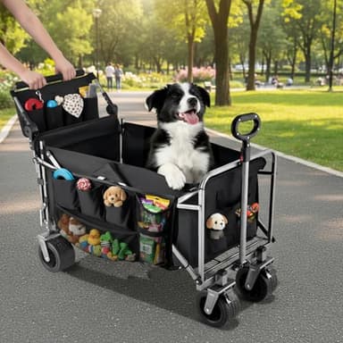 nuzzpawur Dog Wagon for Large Dogs Up to 400 lbs, Foldable Dog Stroller for Medium to Large Dogs with Tailgate, Pet Carts with Wheels for Walking, Beach, Garden, Camping, Sport, Black L