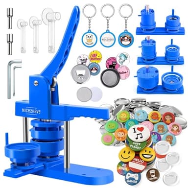 Button Maker Machine – Multiple Size Molds– Pin Maker Machine Kit w/ 500 Buttons, 15 Fridge Magnets, 15 Bottle Openers, 15 Keychain Buttons, Cutters & 500+ Button Designs for DIY Crafts