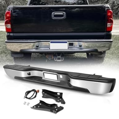 Auto Dynasty Rear Step Bumper Assembly Compatible with 1999-2006 Chevy Silverado GMC Sierra 1500 2500, 2007 1500 Classic Fleetside/Styleside Bed, Non Parking Sensor Hole, Chrome