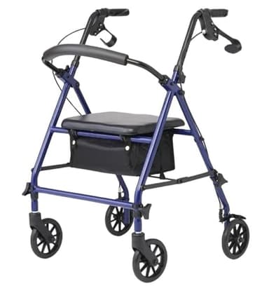 Caring 4-Wheel Rollator Walker for Seniors – Blue Rolling Walker with Seat, Hand Brakes & Storage – Heavy Duty Frame Supports 350 lbs – Foldable Mobility Aid